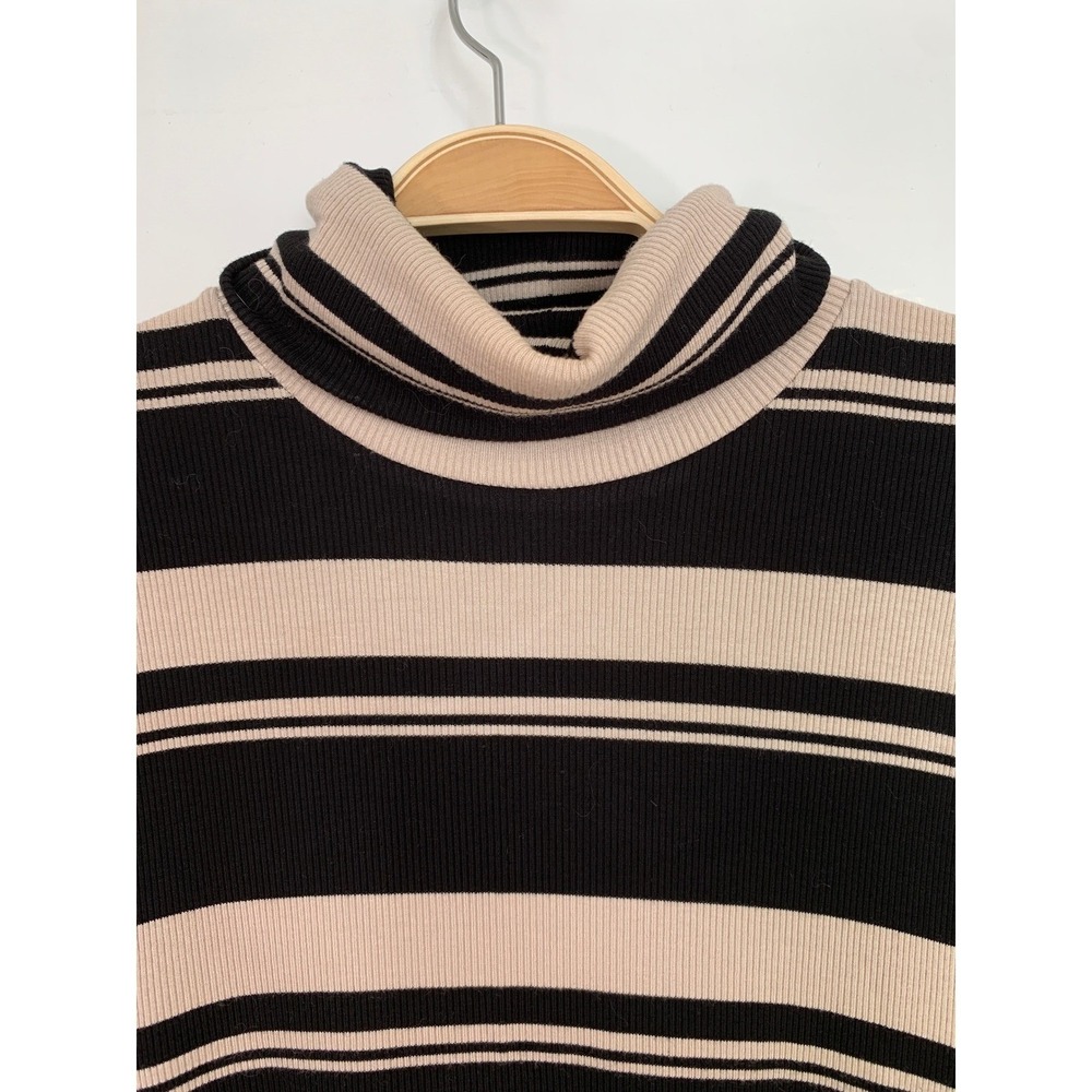 Sanctuary Essential Stripe Turtleneck Black Beige Striped Ribbed Knit / Size M - Picture 4 of 9